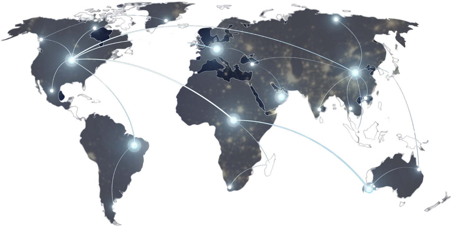 Weltkarte mit internationalen digitalen Verbindungen und Netzwerkpunkten